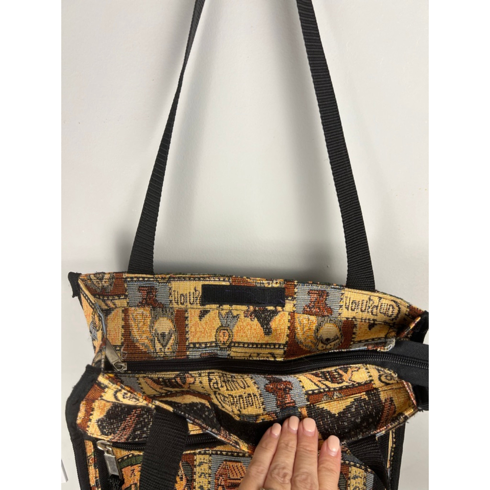 Yuhong Tapestry Tote Bag w/ Coin Purse Tan/Black Dog Print. Faithful Companion - Picture 4 of 7